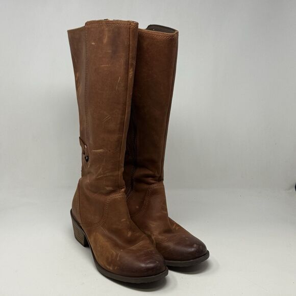 Teva Foxy Tall Waterproof Boots Womens 8.5 Brown Leather Side Zipper Knee High - Picture 1 of 16